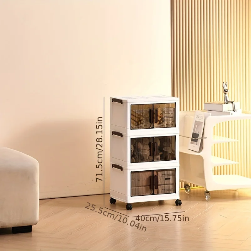 1pc multi-layer foldable open storage cabinet for home living room, high aesthetic storage box, clothing and milk powder storage