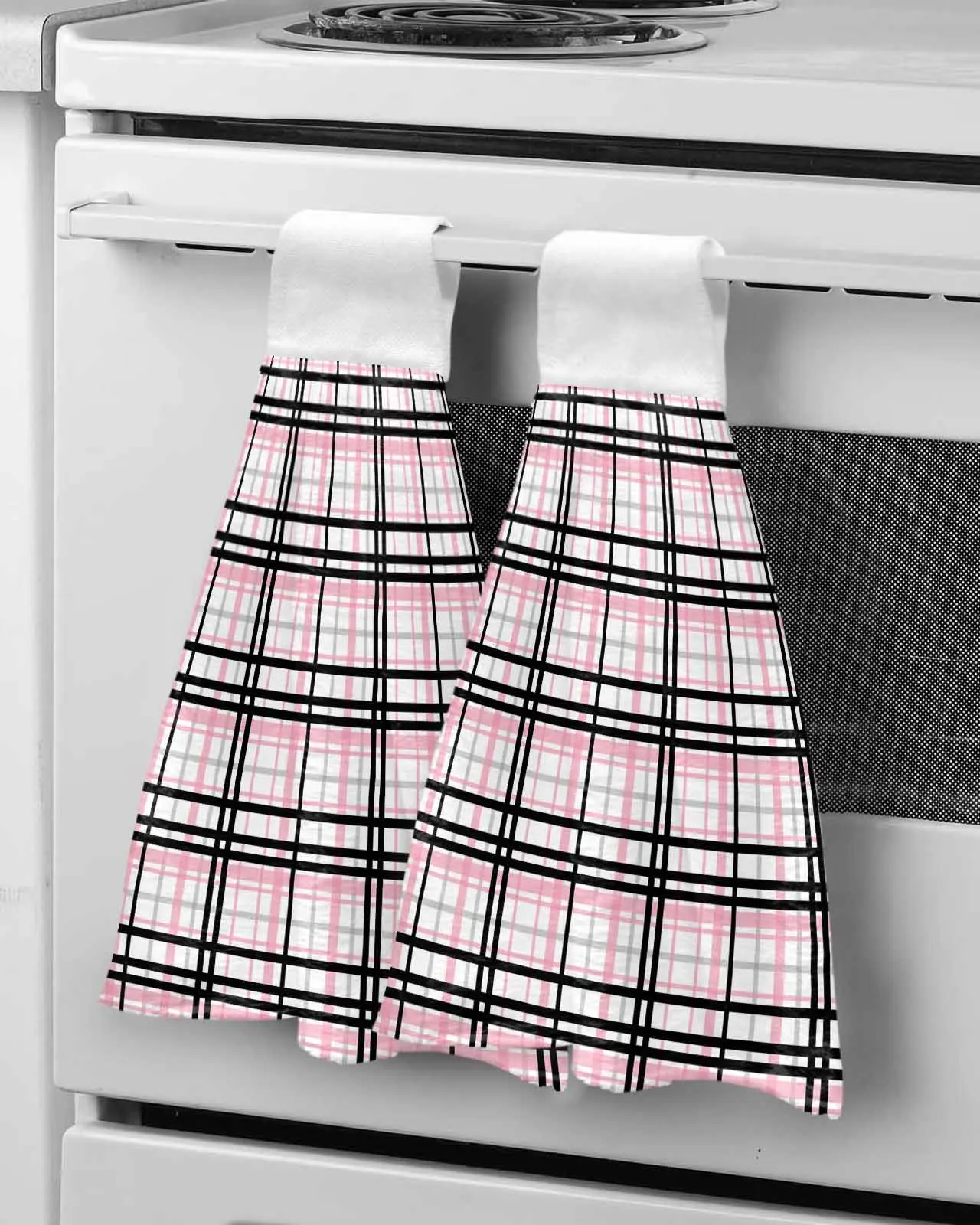 Black Pink Gray Striped Grid Texture Wipe Hand Towel Absorbent Hanging Towels Home Kitchen Wipe Dishcloths Bathroom Bath Wipe