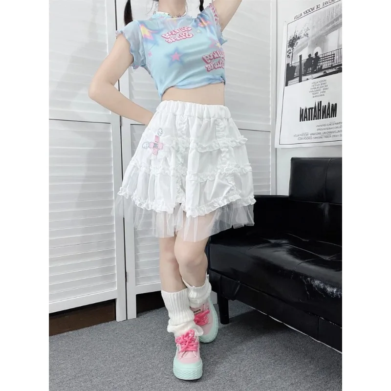 Subculture Japanese Lace Ruffles Kawaii Cake A-line Skirt Y2k Sweet Lolita  Harajuku White Half Skirt Girl Lovely Soft Sister