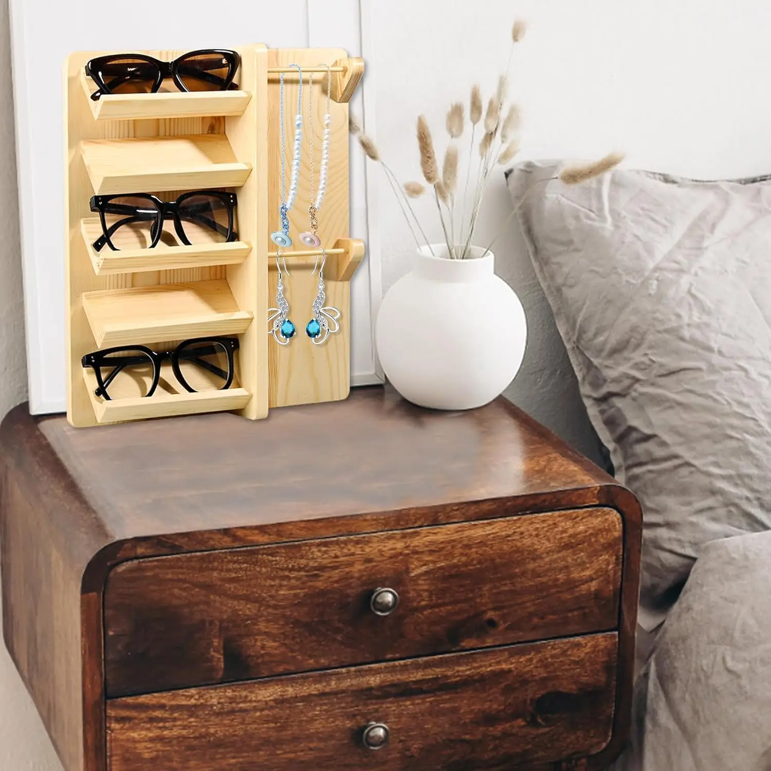 

New wooden glasses storage rack, sunglasses display rack, wall-mounted glasses rack, hanger, glasses storage rack.