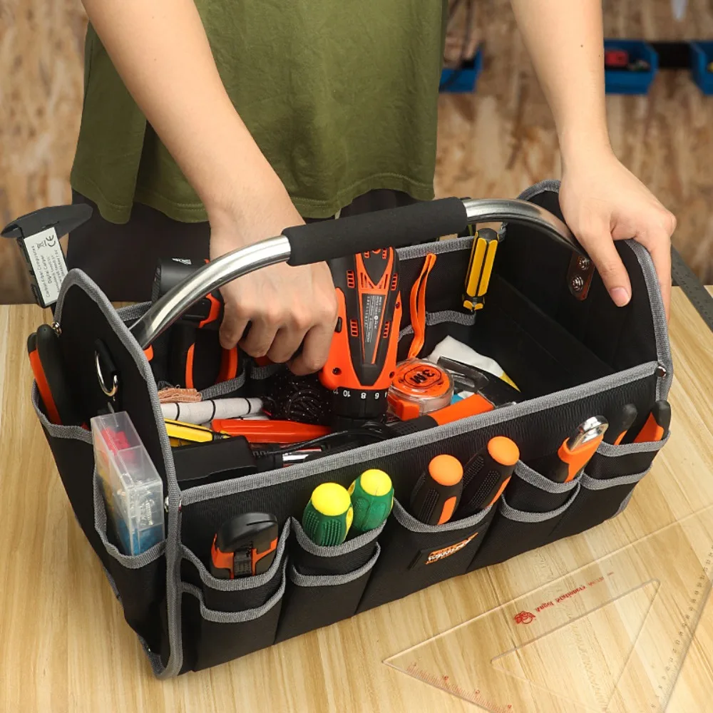 2024 Upgrade Multi-Function Tool Bag Oxford Cloth Electrician Bag Multi-Pocket Waterproof Handheld Metal Strong Storage Bag