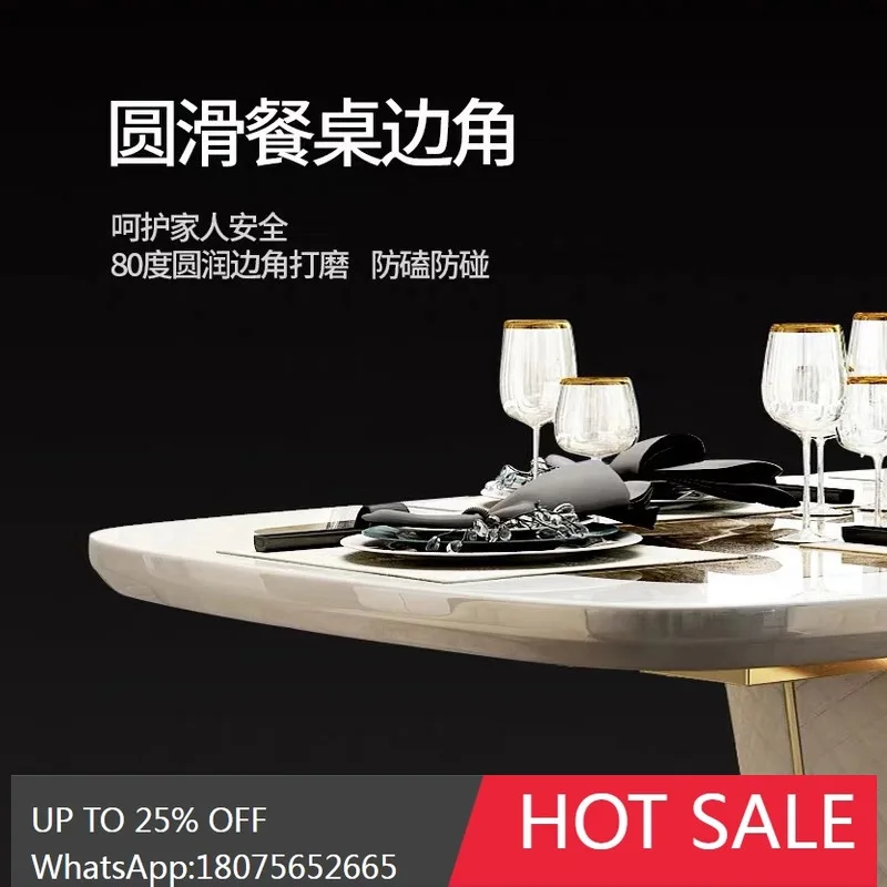HLZ Postmodern Light Luxury Style Marble Dining Table and Chair Set European Simple Rectangular Home Dining Table