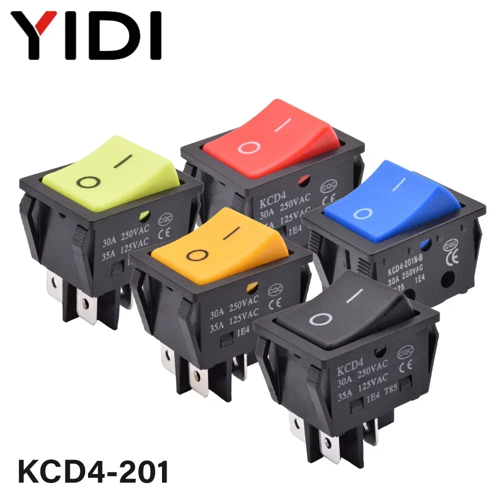 5pcs/lot KCD4-201 Heavy Duty Push Button Rocker Switch Latching No Light 30A 250VAC ON OFF DPST Red Green Yellow Black Switch