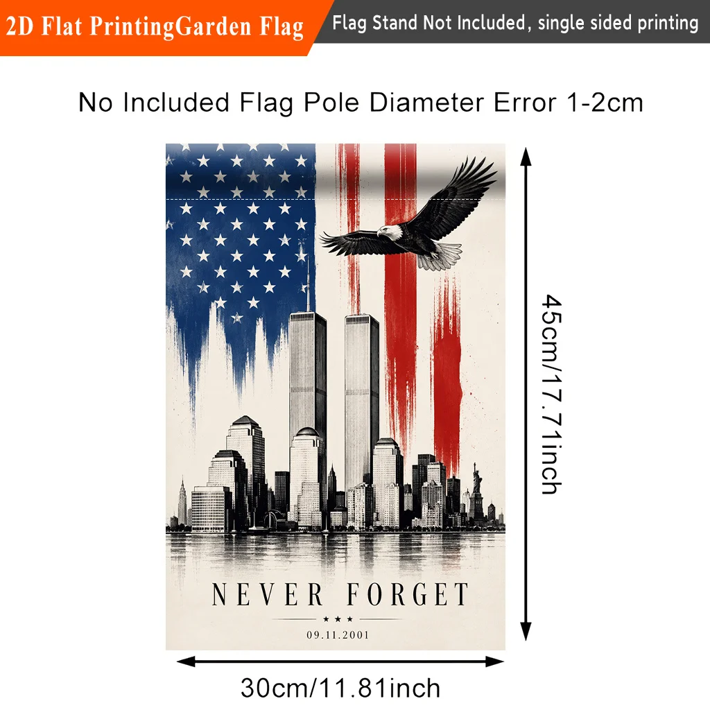 2D Flat, 2D Flat Garden Flag 1pc, Tribute to Twin Towers, Perfect for Camping and Patio Decoration, Single-sided Printed Flag, Suitable for All Seasons, Garden Decoration, Outdoor and Family Party Welcome Flag (flag Only)., 2D Flat
