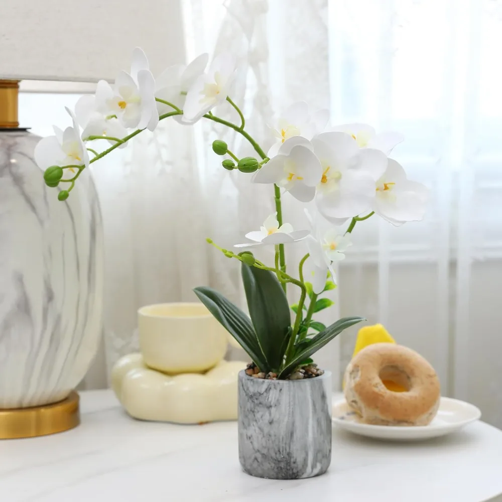

Fake Orchids Flowers, in Pot Bendable Faux Orchids Artificial Flowers, Washable Silk Orchid Phalaenopsis Decor