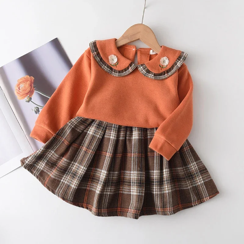 Children Woolen Outerwear Autumn Children Skirt Small Fragrance Style Girls Coat Mesh Skirt Tide 2PCS Toddler Girl Clothes Sets