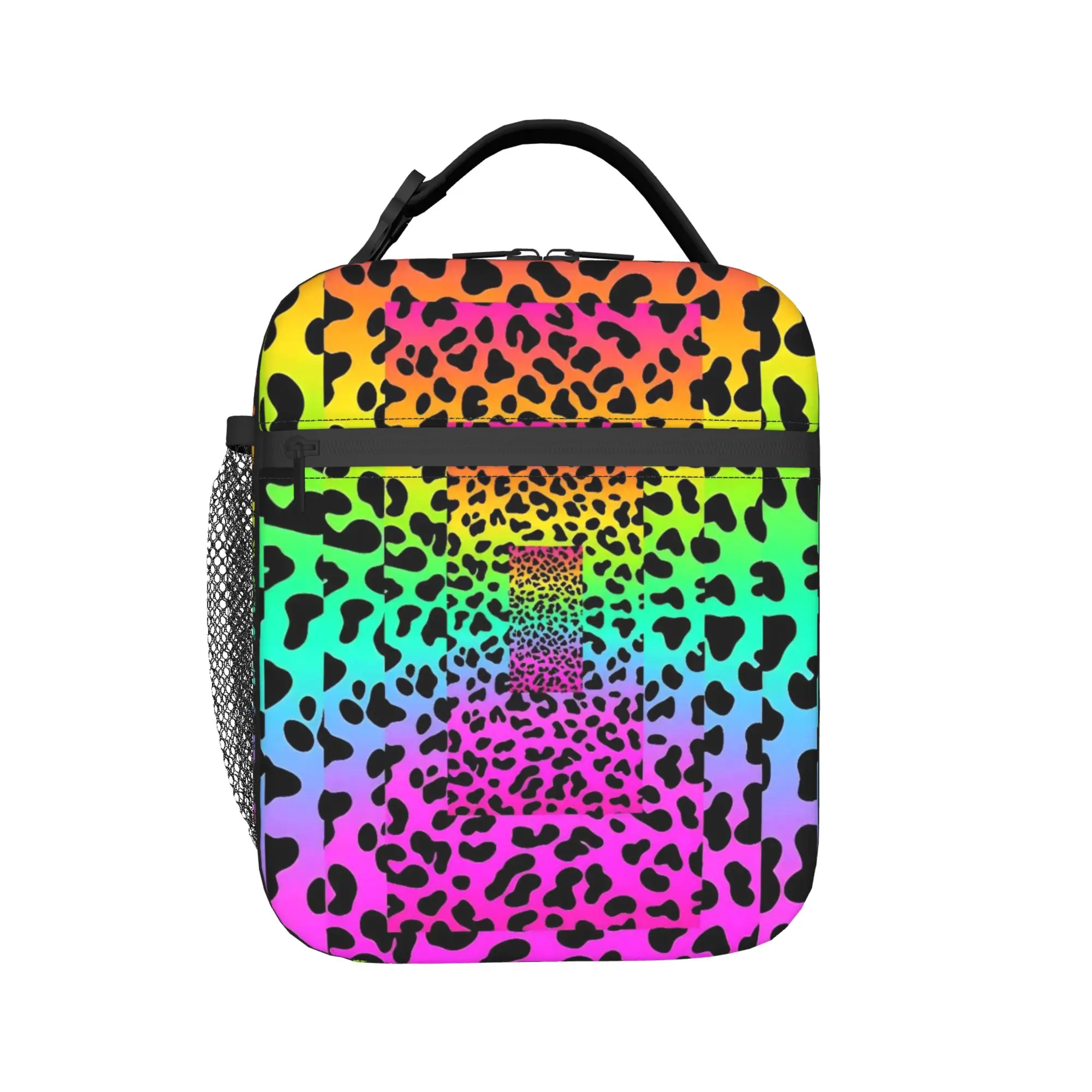 Psychedelic 80s Leopard Lunch Bag Abstract Art Office Lunch Box For Child Print Thermal Lunch Bags Portable Insulated Cooler Bag