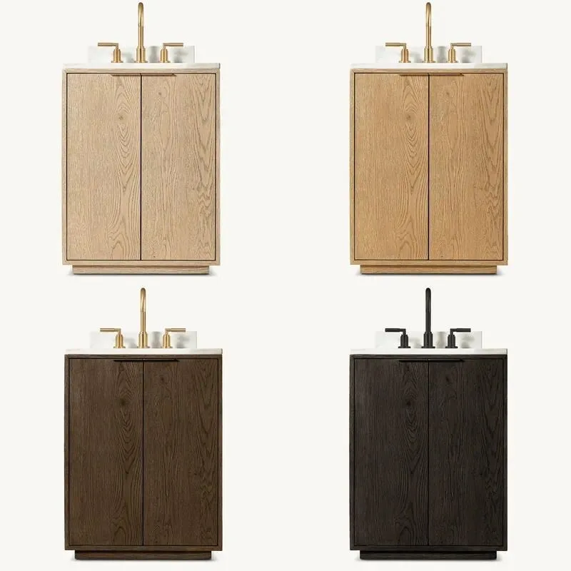 for RH American modern high-end oak bathroom dresser, double door marble countertop dresser, luxury brass handle noble wood