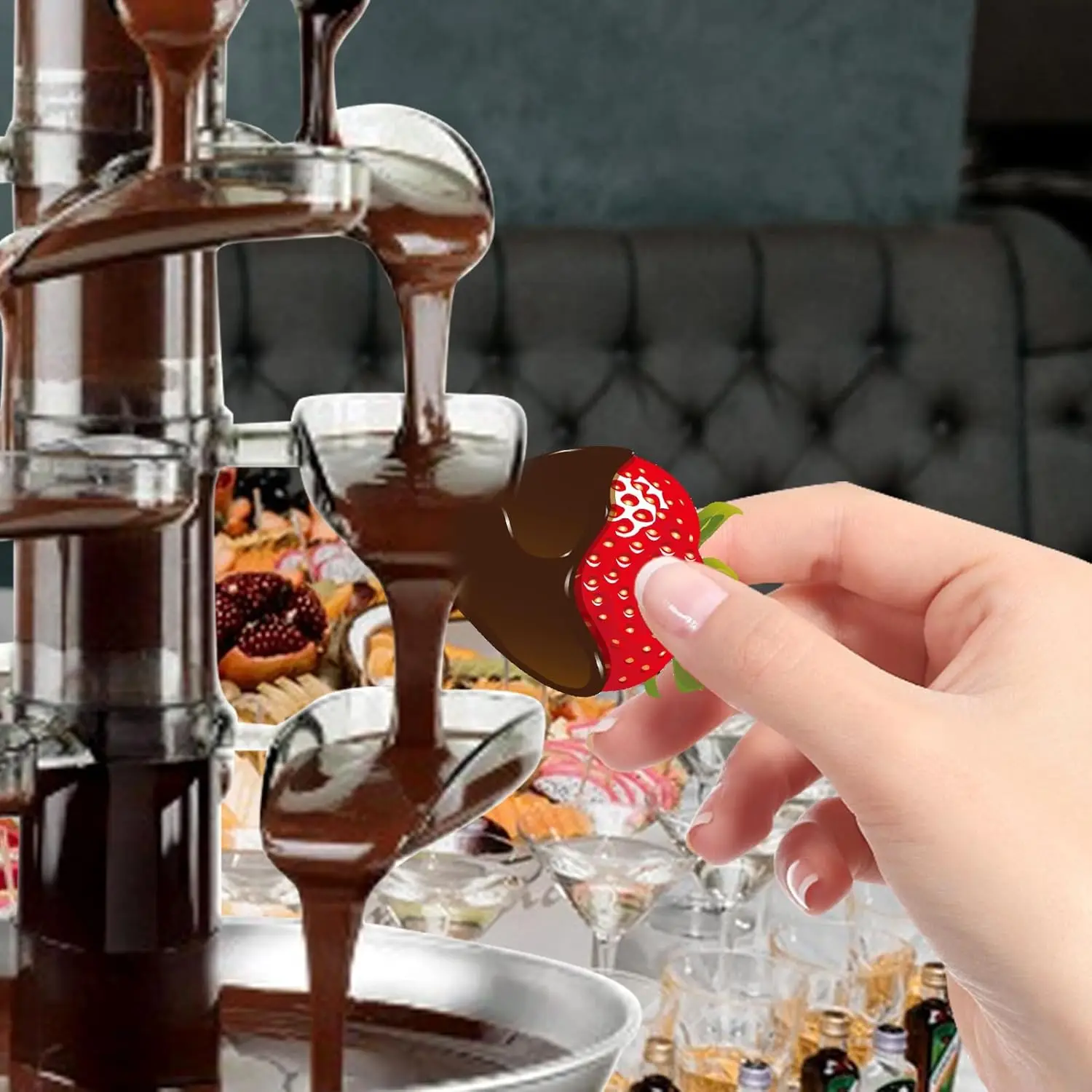 Four-layer Stainless Steel Chocolate Fountain Electric Chocolate Fondue Fountain Machine for Party Melted Cheese Dip Strawberry