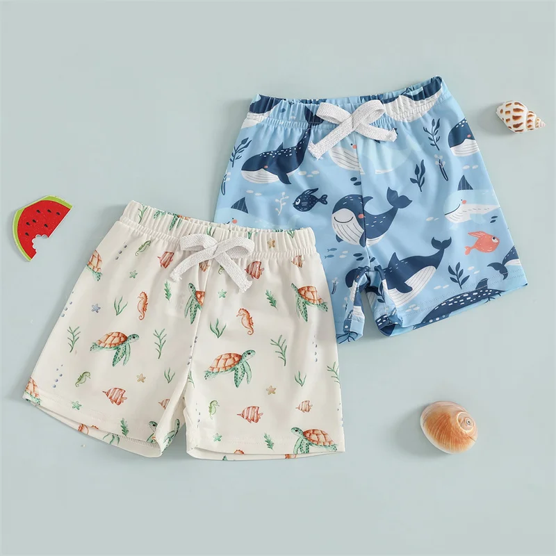 Cathery Kids Boys Swim Trunks Summer Cute Turtle/Shark Print Elastic Beach Board Shorts Toddler Swimwear Bathing Suits 2025