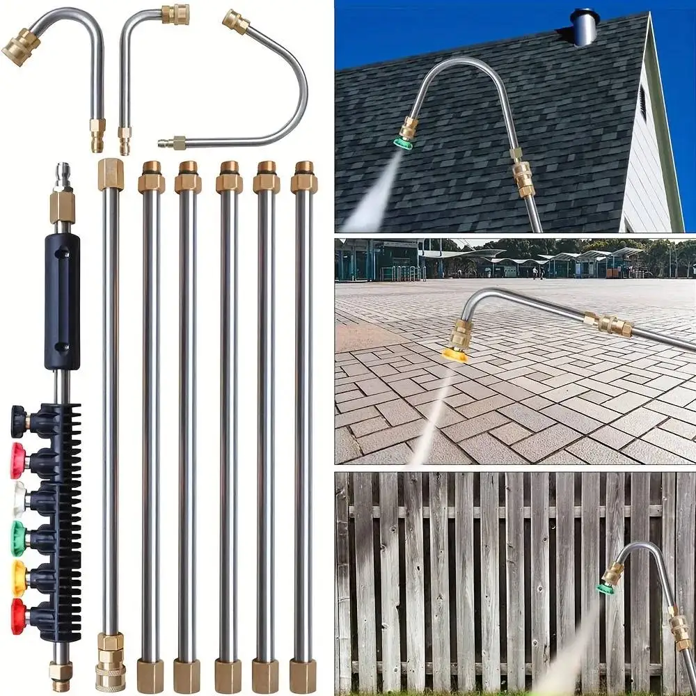 High Pressure Washer Extension Set Quick Connect Power Washer Lance with 6 Nozzle Heads Ditch Cleaning Benders for Efficient Cle