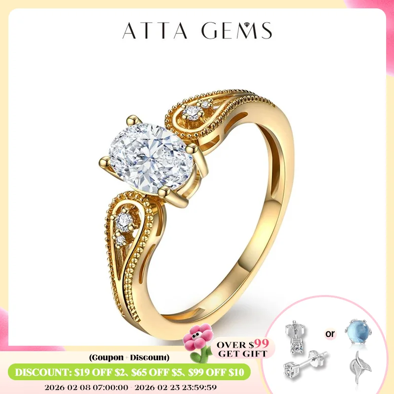 

ATTAGEMS Luxurly 0.8ct Oval Cut Moissanite Rings for Women Men Solid 18K 14K 10K Yellow Gold Set for Wedding Engagement Classic