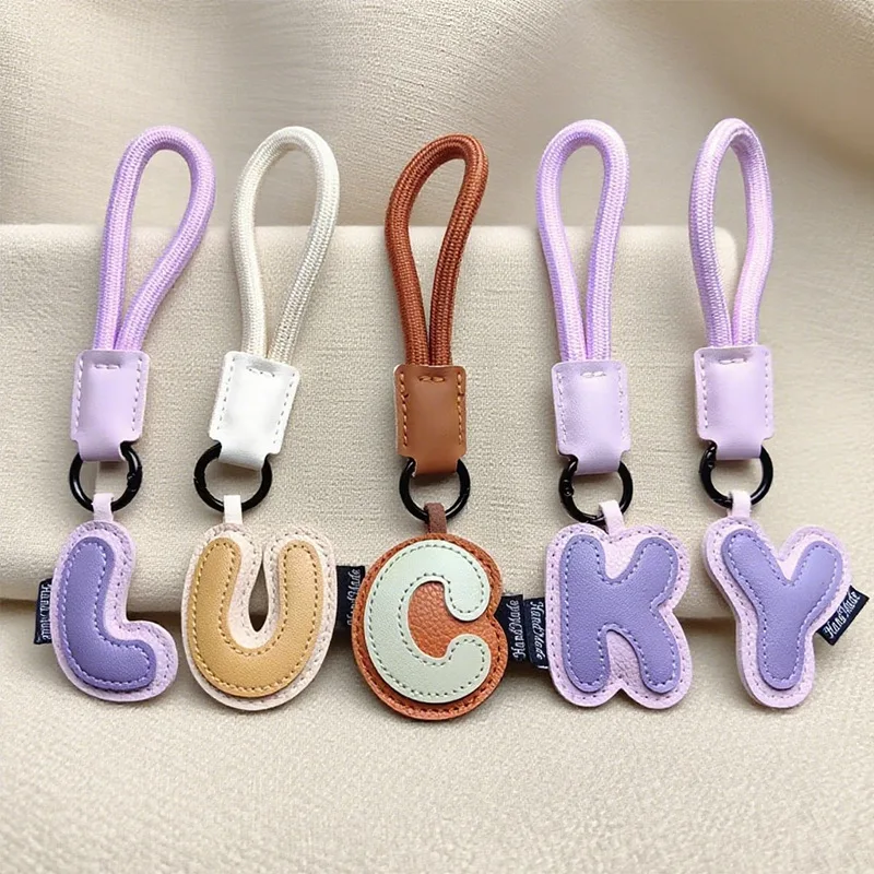 Cute PU Leather 26 Keychains Braided Wrist Straps Anti-loss Lanyards Multi-use Keyrings For Suitcase Camera Phone Case Pendants