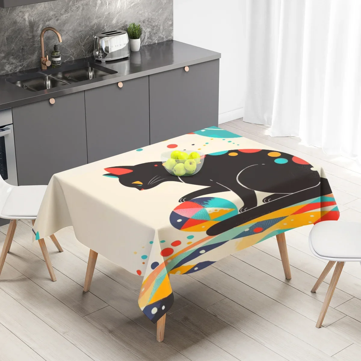 Abstract style cat tablecloth, fashionable and trendy, suitable for parties, Independence Day, Christmas, May 5thxzj