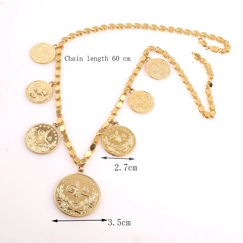 Dicai New Ladies Necklace Coin Gold Plated Pendant Islamic Muslim Wedding Jewelry Party Valentine's Day Gift Wholesale Lot Retro