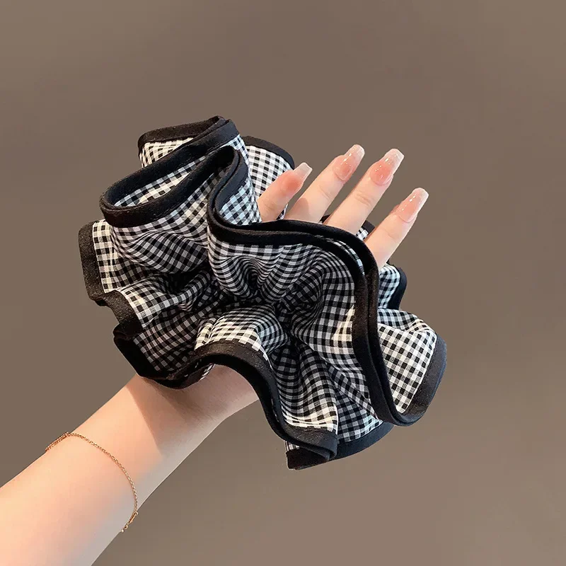 

Korean style Check Double layered Grid Lace Colored Large Intestine Ring Low Ponytail Head Wrinkle Hair Accessories Autumn 2024