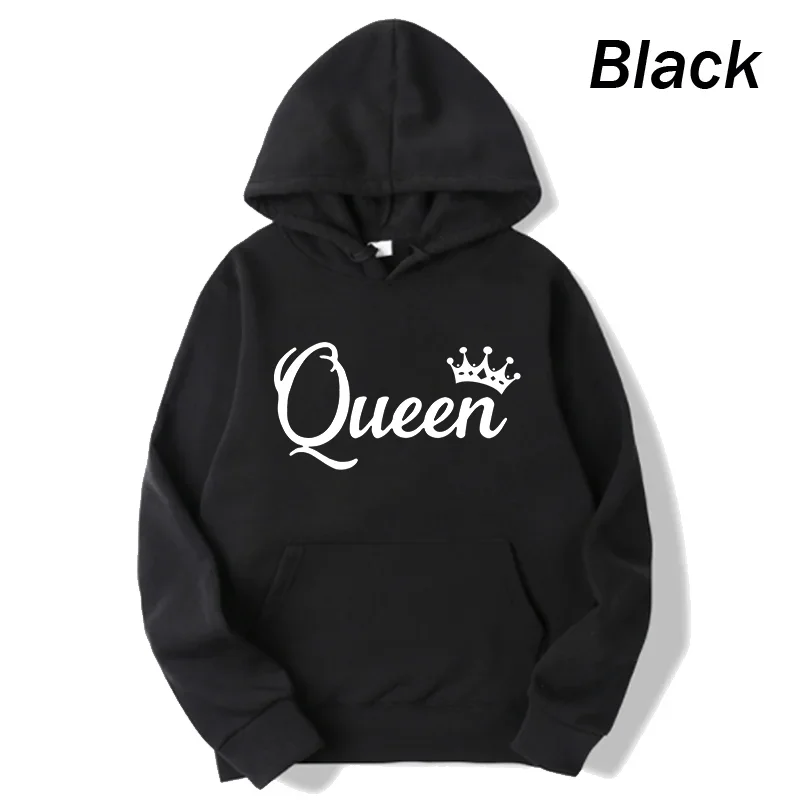 Fashion Women Long Sleeve Pullover Hooded Sweatshirts Unisex King and Queen Print Hoodies Casual Streetwear Couple Sweat