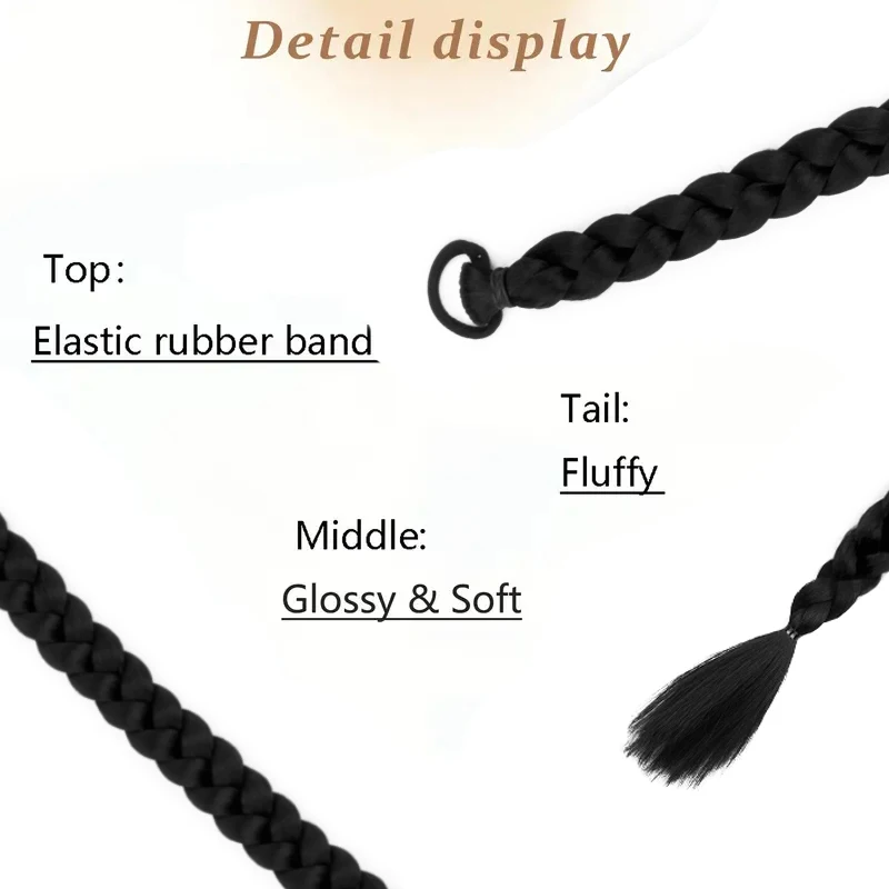 Synthetic Women's Long Box Straight Braided Ponytail Extension Soft Hairpiece Multi-Length Optional Fashion Styling for Daily