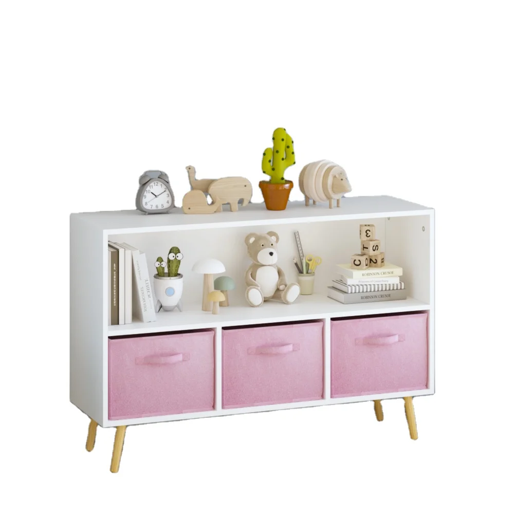 خزانة كتب للأطفال مع أدراج قماشية قابلة للطي، عرض كتب الأطفال، منظم خزانة تخزين الألعاب، أبيض/وردي #1