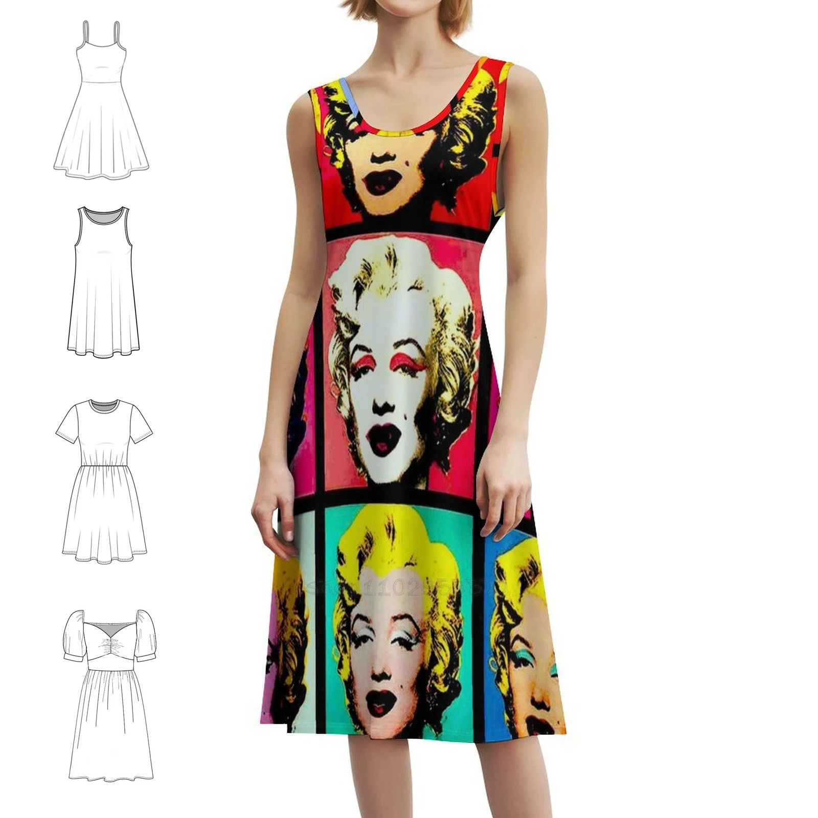 Marilyn Abstract : Art Deco Psychedelic Pop Art Print Women's Hip Hop Streetwear Dress Graphic Print Party Club Wear Marilyn