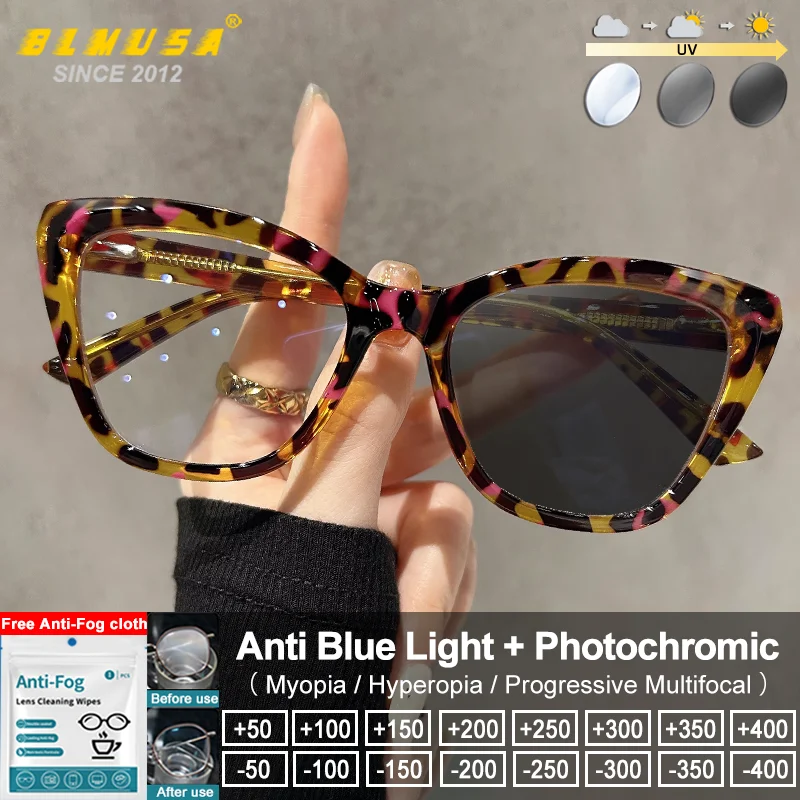 BLMUSA New Design Cat Eye Frame For Women Reading Prescription Glasses Trendy Style Blue Light Blocking Photochromic Eyeglasses