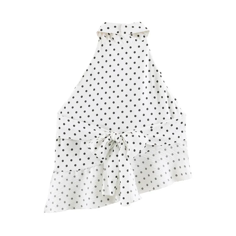 NINE ZAR Women's Backless Polka Dot Print Halter Neck Sleeveless Vest Fashionable Slim Fit Outerwear Summer 2026