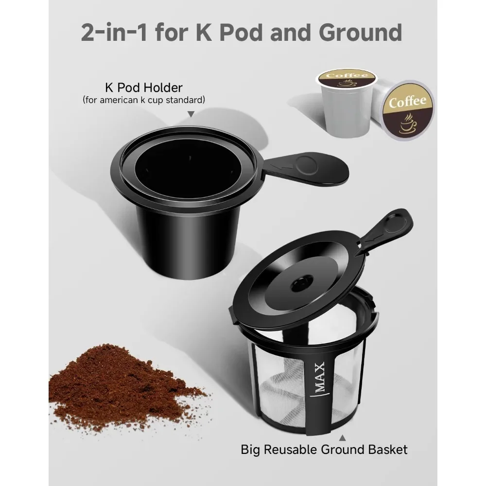 Single Serve Coffee Maker 2 in 1 for K Cup Pods & Ground Coffee, Mini K Cup Coffee Machine 6-14 oz, One Cup Coffee Brewer