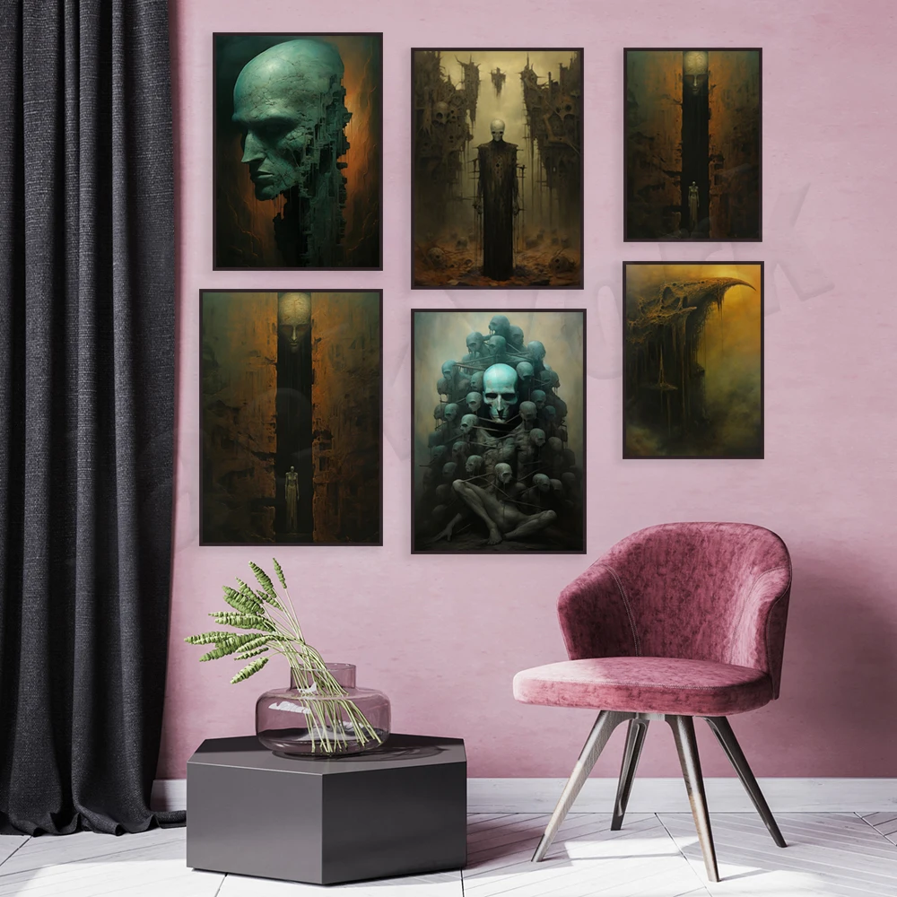 ملصقات Zdziswolf-Beksinski ، فن بولندي ، مطبوعات فنية سريالية ، قوطية ، ديكور منزلي مظلم ، فن جداري غامض #2