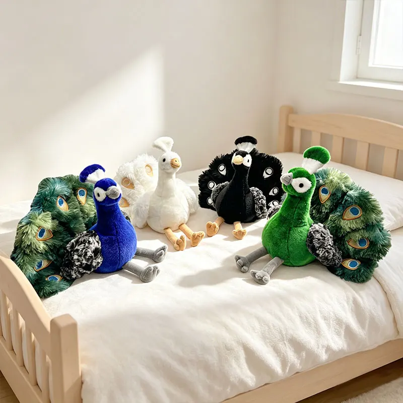 Peluche Paon Réaliste avec Queues Ouvertes ou Fermées, Jouet en Peluche Doux pour Décoration d'Intérieur, Cadeau ou Objet de Collection