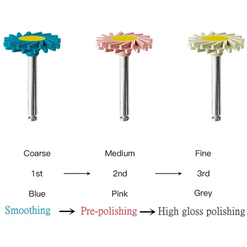 Imagen 2 del producto Kit de Discos de pulido de resina compuesta Dental, sistema de pulido de 3 etapas impregnado con diamante, rueda pulidora de goma, herramientas flexibles en espiral