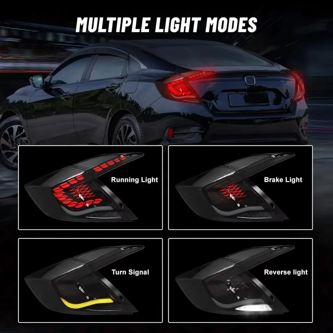 LED Taillight Assembly For Honda Civic 10th 2016-2020 Modified Car Brake Backup Lamp With Dynamic Turn Signal