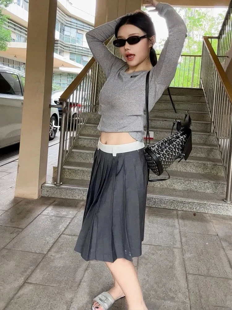 กระโปรงทรงเอเอวสูงจีบพลีท แฟชั่นผู้หญิง สีสันหลากหลาย กระโปรงอเนกประสงค์ สไตล์เรียบง่าย เหมาะสำหรับใส่ไปทำงาน ผลิตจากผ้าฝ้าย