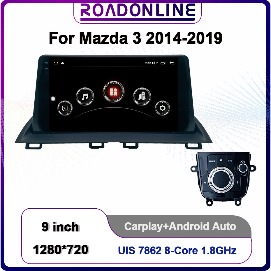 9” Android 12 For Mazda 3 2014-2019 8-Core 8+256GB Car GPS Navigation Multimedia Player Stereo Radio Receiver Wireless CarPlay