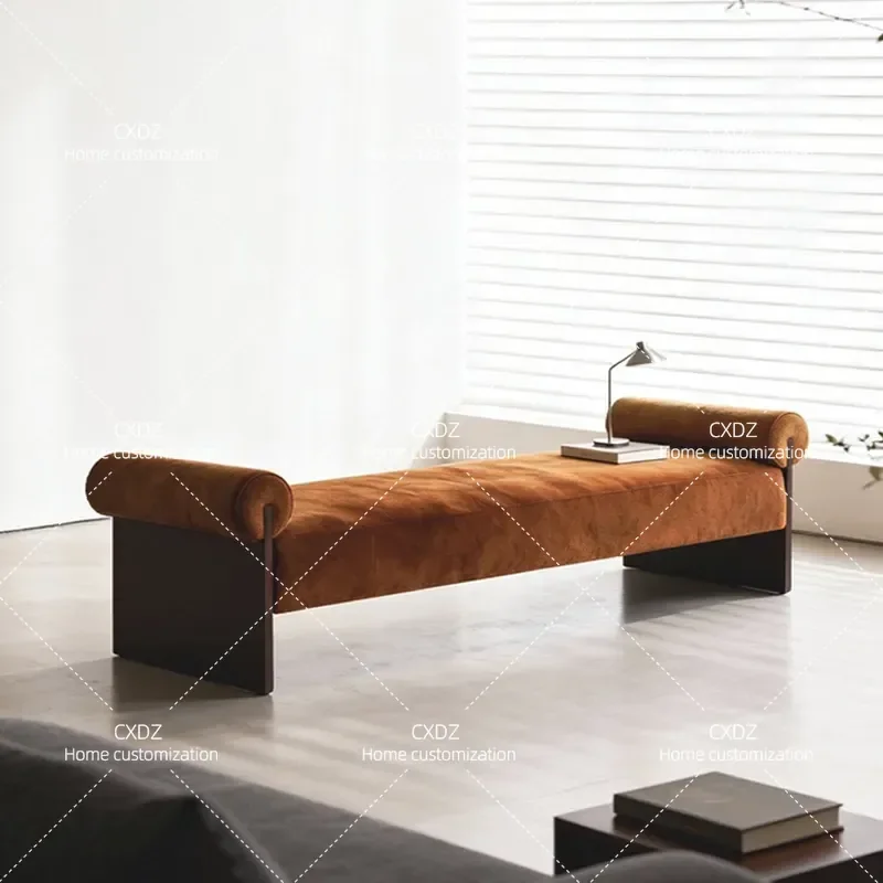 Italian Minimalist Armrest Bench Solid Wood Tripod Fabric Bedside Stool Living Room Shoe Changing Stool Bedroom Cloakroom