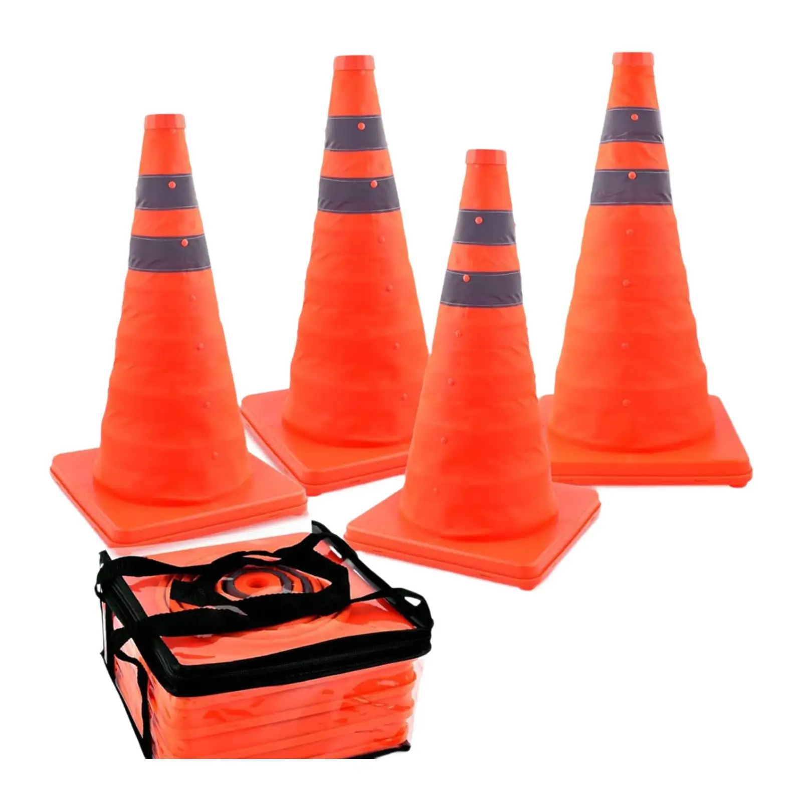 4x 18inch Telescopic Reflective Traffic Cones Safety Cone Orange Multifunctional