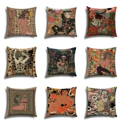 Girl skull illustration cushion cover, linen pillowcase, Cushion cover 50x50, Sofa cushion cover, you can customize your pattern