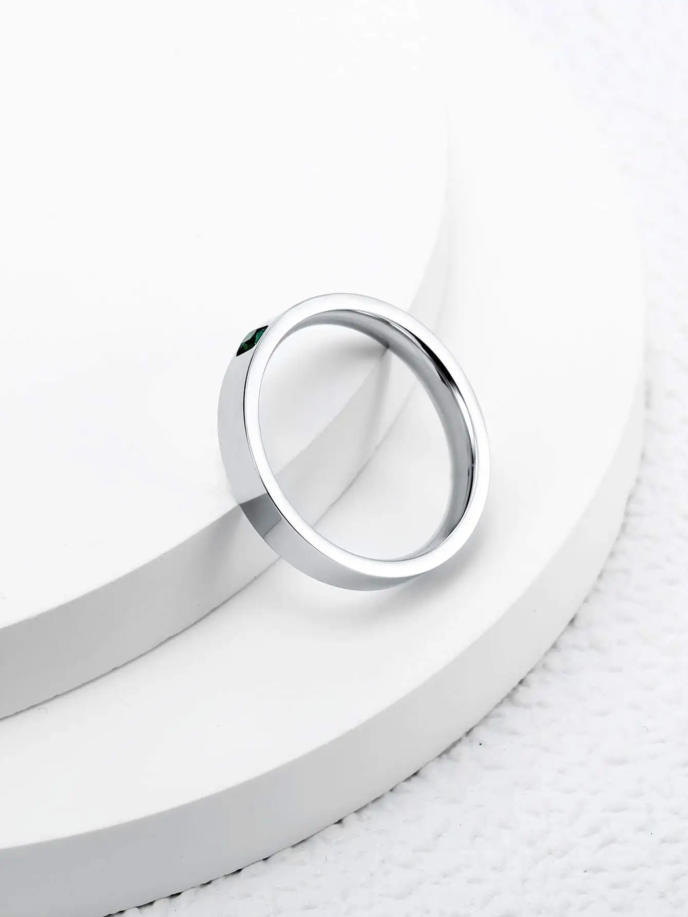 

Minimalist Stainless Steel Ring with Square Green Gemstone for Men or Women