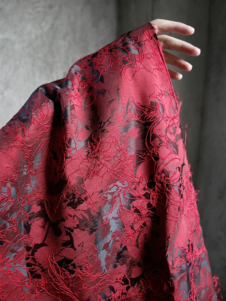 Irregular line texture jacquard fabric red top dress fashion designer fabric