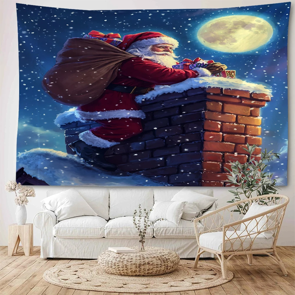 في عشية عيد الميلاد، سانتا كلوز يوزع الهدايا بشكل نشط للأطفال. سانتا كلوز توصيل هدايا للأطفال من المدخنة