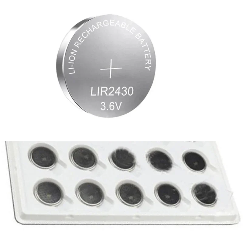 10PCS/Lot High Quality LIR2430 LIR 2430 Rechargeable Li-ion Cell Coin Button Battery 3.6V 60mAh Replace For CR2430 PD2430