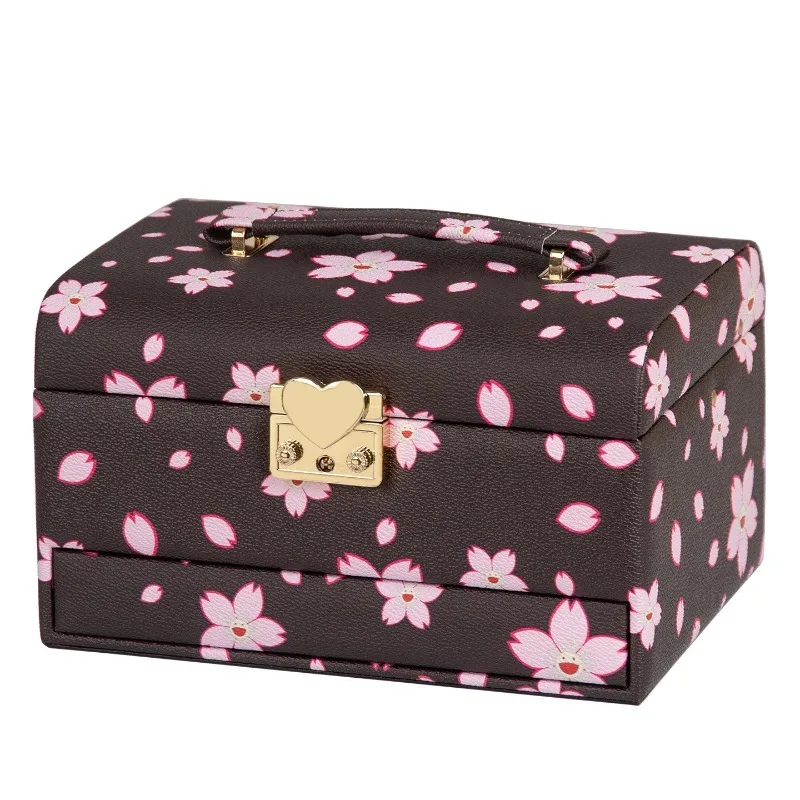 Leather Jewelry Box Luxury Mirror Earrings Storage Boxes Large Capacity Necklaces Display Case Multi Layer Jewellery Showcase