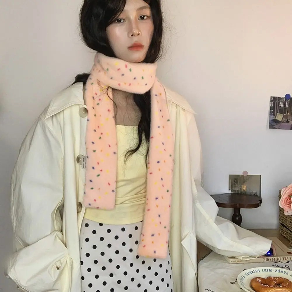 

Soft Colorful Dopamine Dot Scarf Korean Style Thickened Cashmere Knitted Scarf Narrow Windproof Winter Neck Warmer Autumn Winter