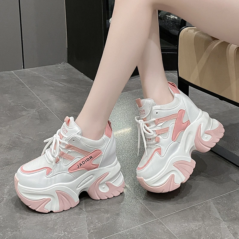 10CM High Platform Women Sneakers Autumn Thick Sole Casual Dad Chunky Shoes Woman Leather Sports Walking Shoes Zapatos Mujer