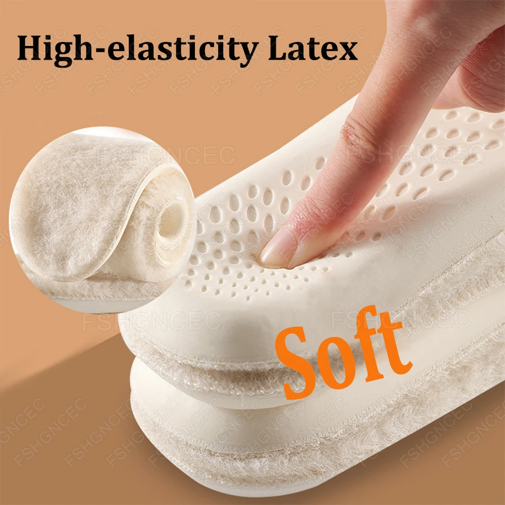 Latex Sports Insole Soft Elasticity Shoe Pads Unisex Winter Thick Thermal Real Wool Insoles for Shoes Inner Soles for Snow Boots