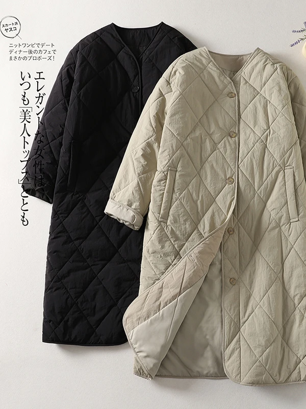 

Trendy Casual High Quali Vintage Sle Women's Jaet Mid-Length down Cotton Coat round Ne Hidden Button Warmth