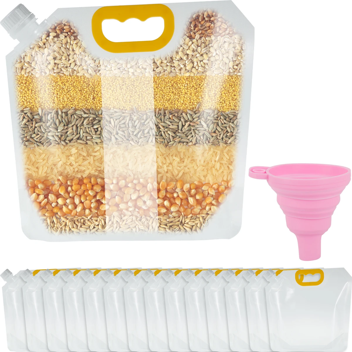 15Pcs Grain Moisture-Proof Sealed Bag 1.5/2.5kg Clear Grain Storage Bag Reusable Grain Pouring Suction Bag Portable Food