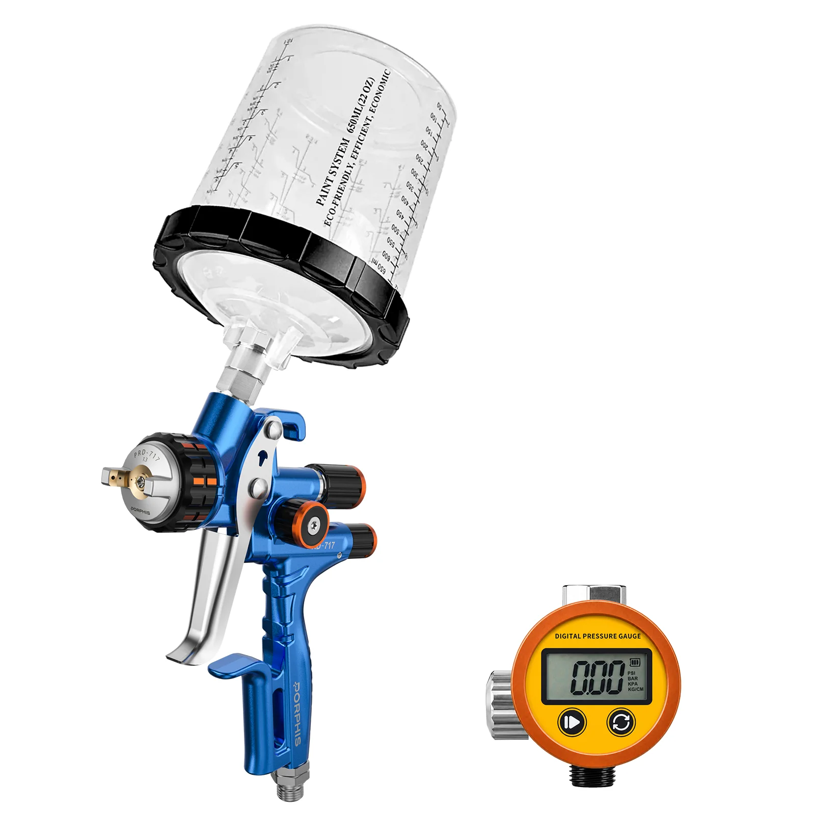 PORPHIS VS Paint Gun PRD-717E with PDG-01 Digital Air Flow Valve Automotive Spray Gun for Clear Coat Refinish Precision Control