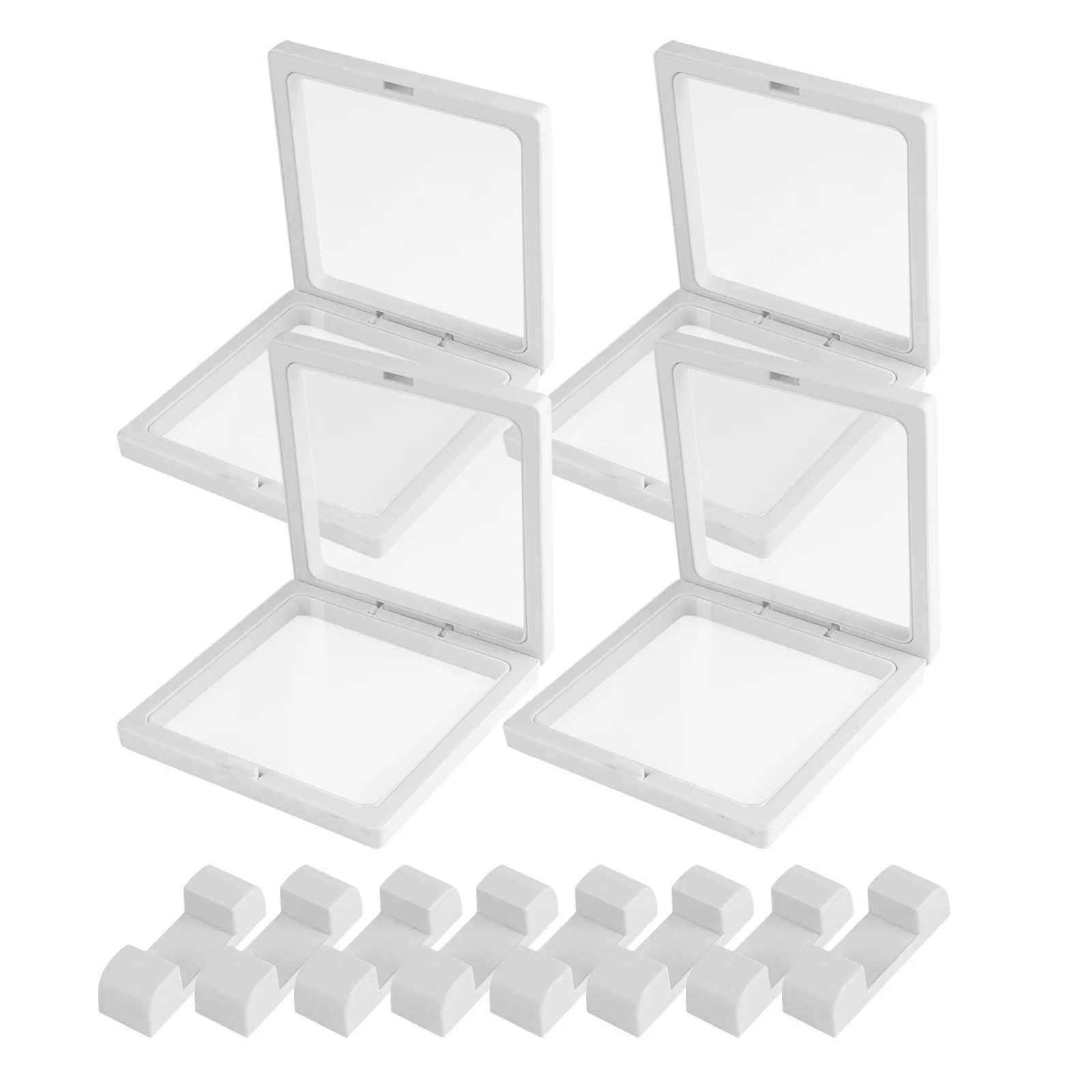 

Clear Display Frames Set Floating Holder Jewelry Box White 4 Boxes 8 Bases Portable Storage Case Necklace Ring Bracelet