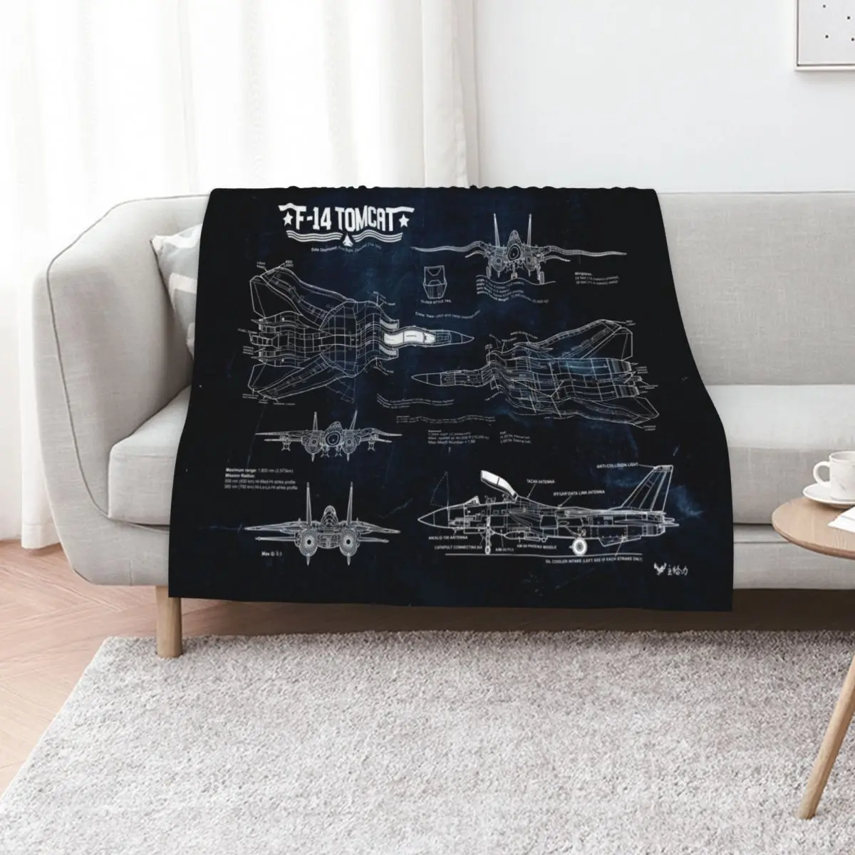 

Tomcat F-14 Blueprint Tapestry USAF Navy Throw Blanket Custom Weighted Furry Hairys Blankets