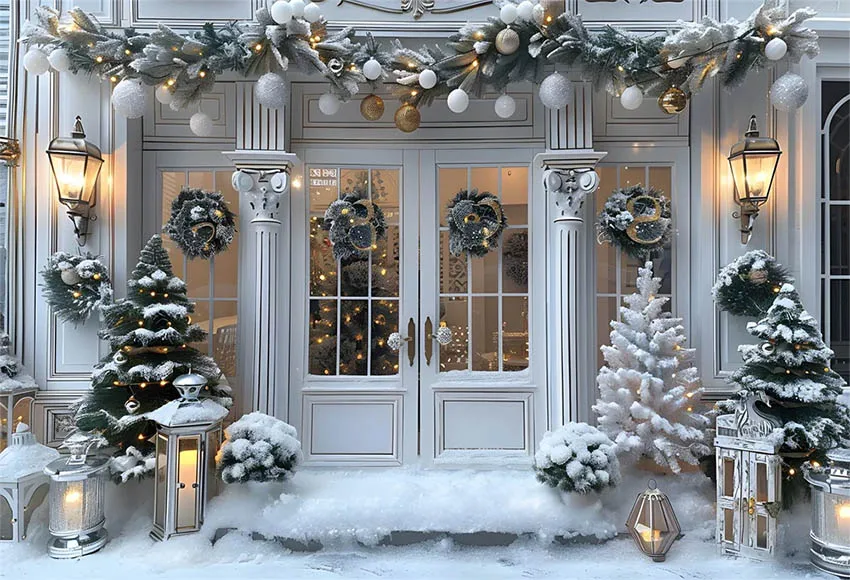 Мехофонд Рождественская передняя дверь детский фон на день рождения зимняя рождественская елка шары венок снежный сад Декор фон для фотосъемки